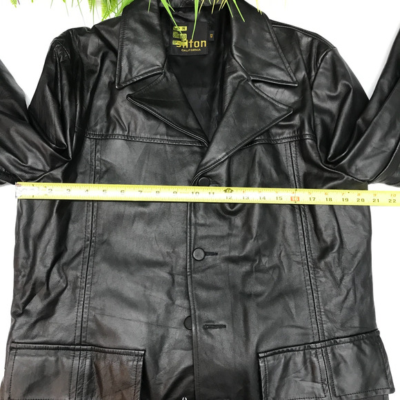 Sutton California Leather Jacket Mens 42 Black Car Coat Button Front Lined - Picture 3 of 16